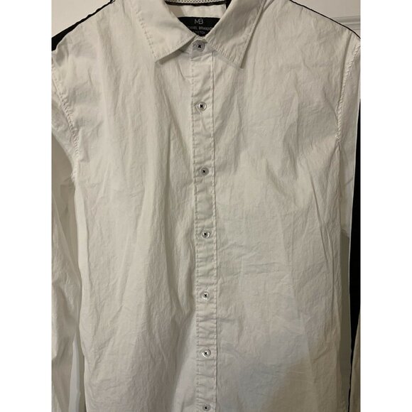 Michael Brandon Button Up Shirt Men Sz S White‎ Black Long Sleeve Stretch Casual - Picture 5 of 8